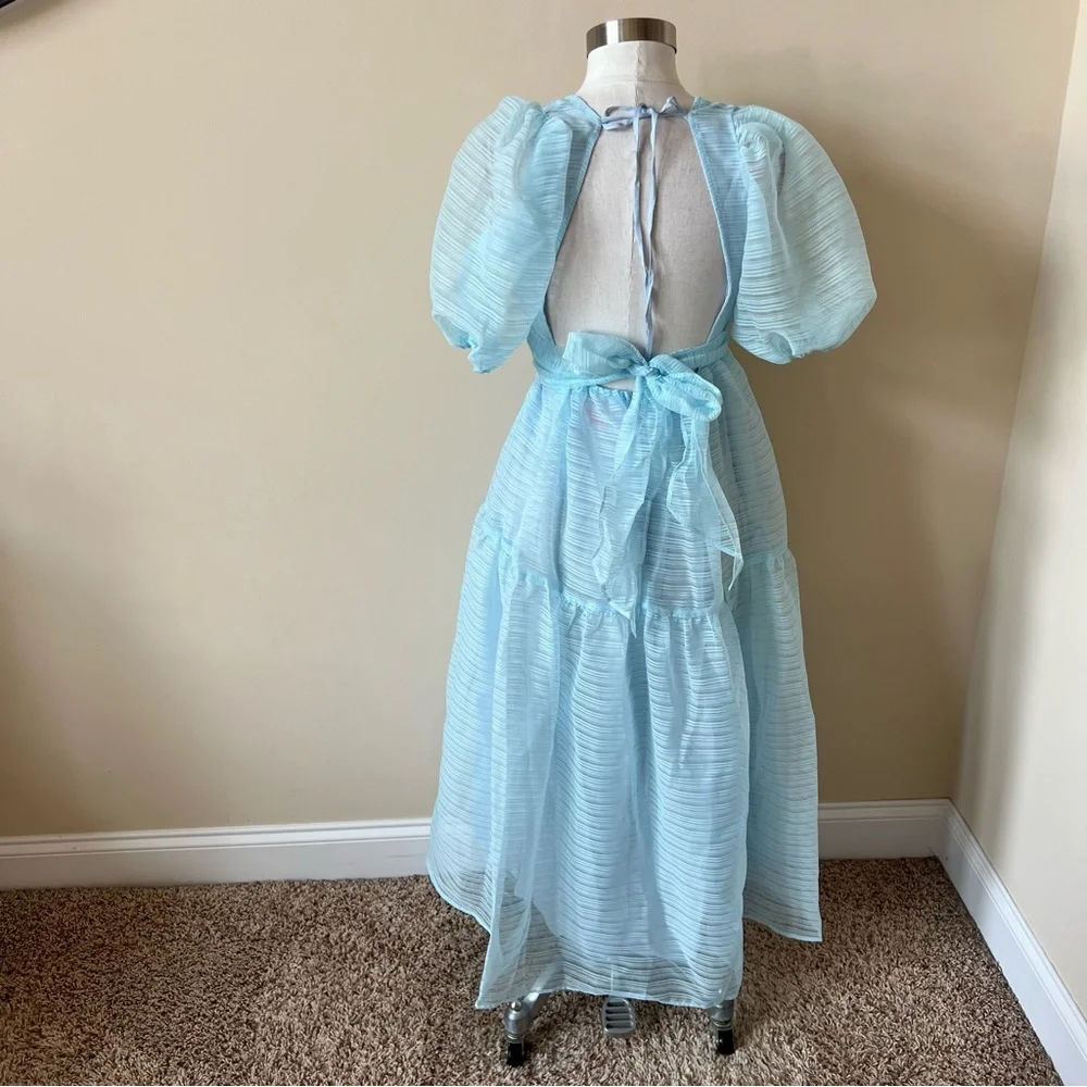New! Free People Hailey puff sleeve dress sub zero blue organza 13213_11